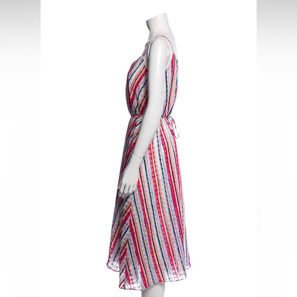 MILLY Stripe Colorful Multicolor V Neck Sleeveless Midi Dress - Picture 2 of 11